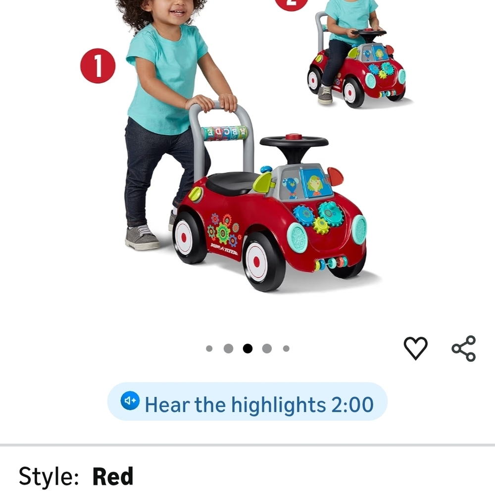 Interactive Red Ride-On Toy Car with Steering Wheel - Picture 3 of 4